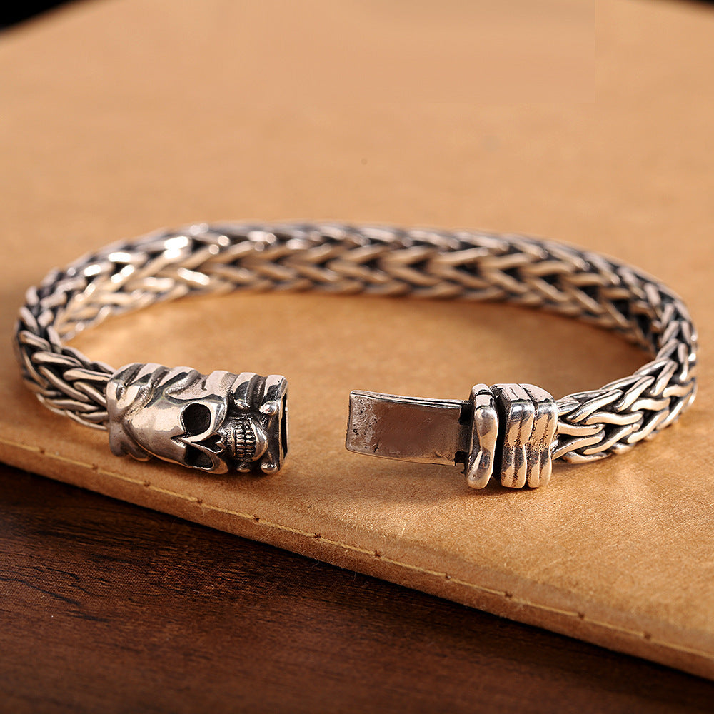 Thai Silver Antique S925 Silver Accessories Personality Seiko Men's Weaving Skull Bracelet
