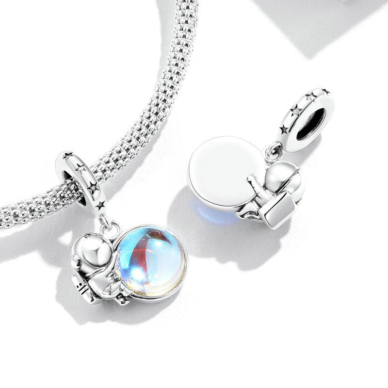 Astronaut, Silber, Anhänger aus 925er Sterling Silber Mond