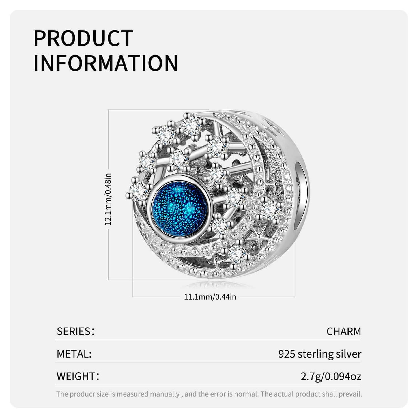 Blaue Mond Traumfänger S925 Silber Anhänger mit Netzkristallen und glänzender Design-Ausschnitt.