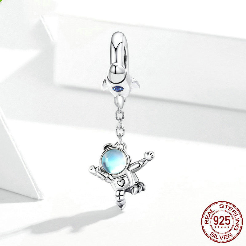 Charm Schmuckanhänger Astronaut mit Rakete aus S925 Sterling Silber