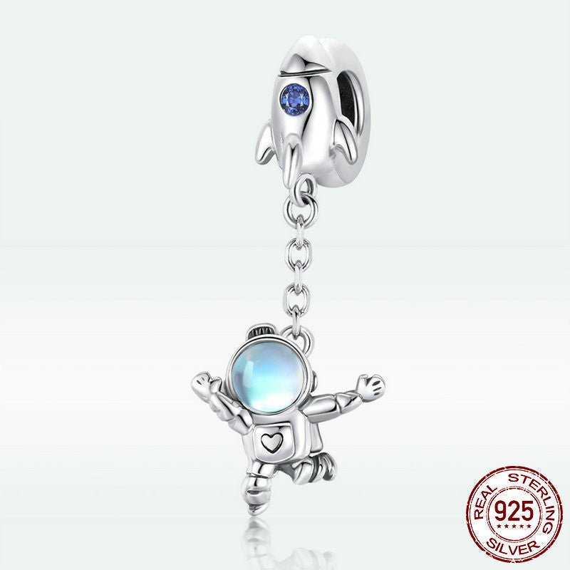 Charm Schmuckanhänger Astronaut mit Rakete aus S925 Sterling Silber