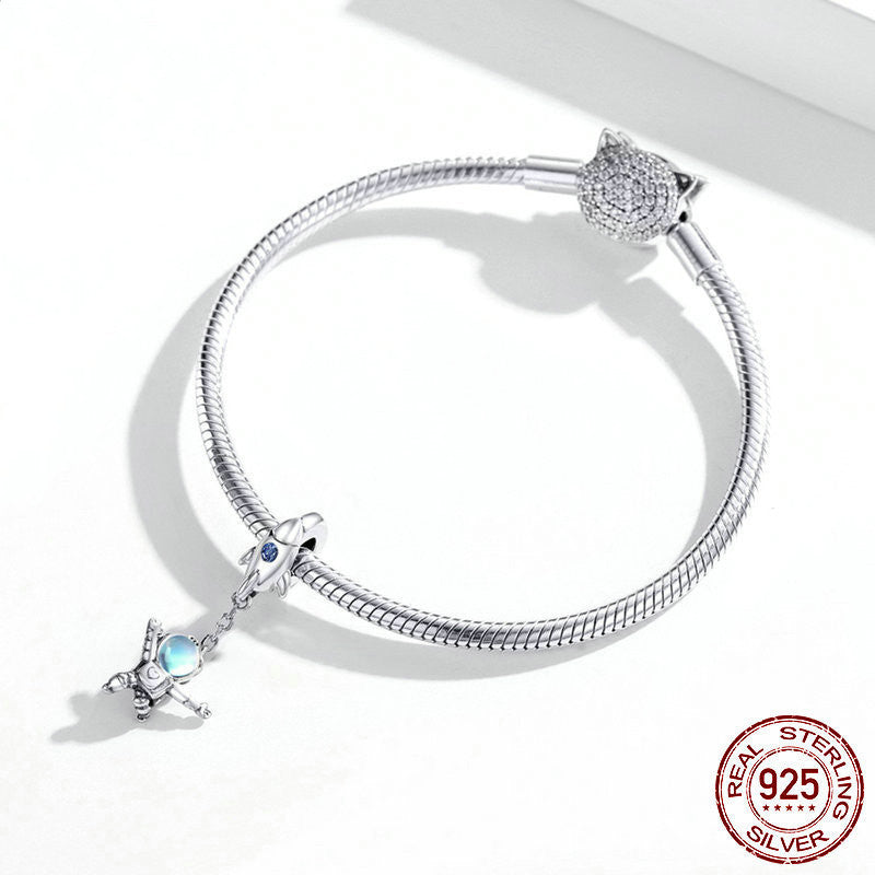 Charm Schmuckanhänger Astronaut mit Rakete aus S925 Sterling Silber