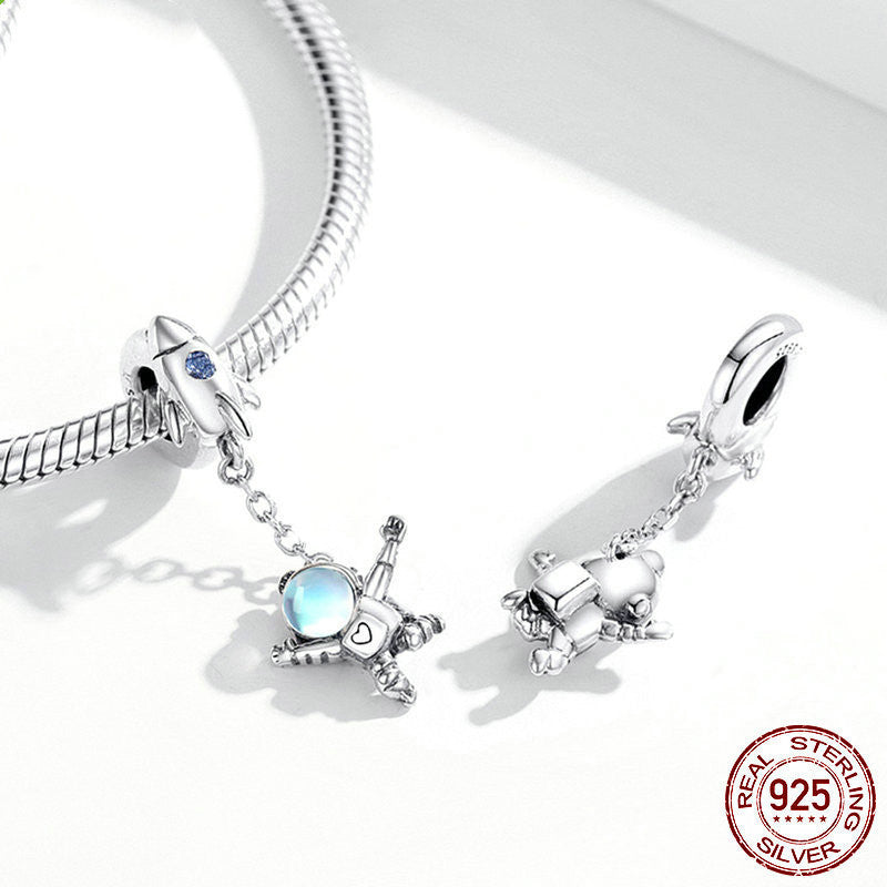 Charm Schmuckanhänger Astronaut mit Rakete aus S925 Sterling Silber