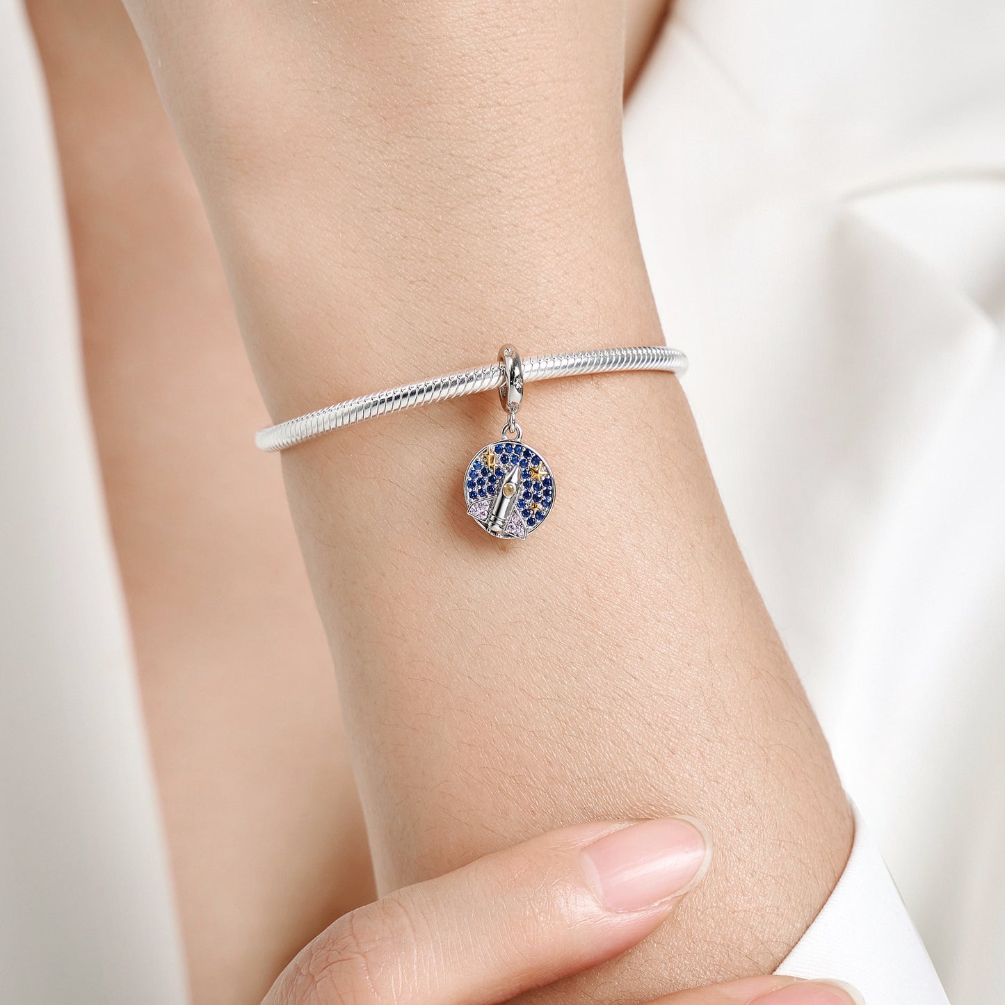 Sternen und Raumschiff Charm aus S925 Sterling Silber