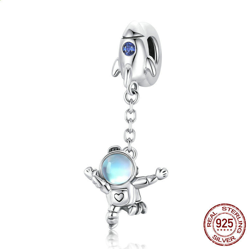 Charm Schmuckanhänger Astronaut mit Rakete aus S925 Sterling Silber