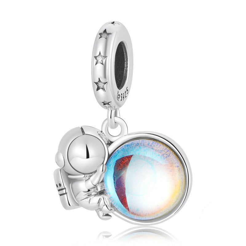 Astronaut, Silber, Anhänger aus 925er Sterling Silber Mond