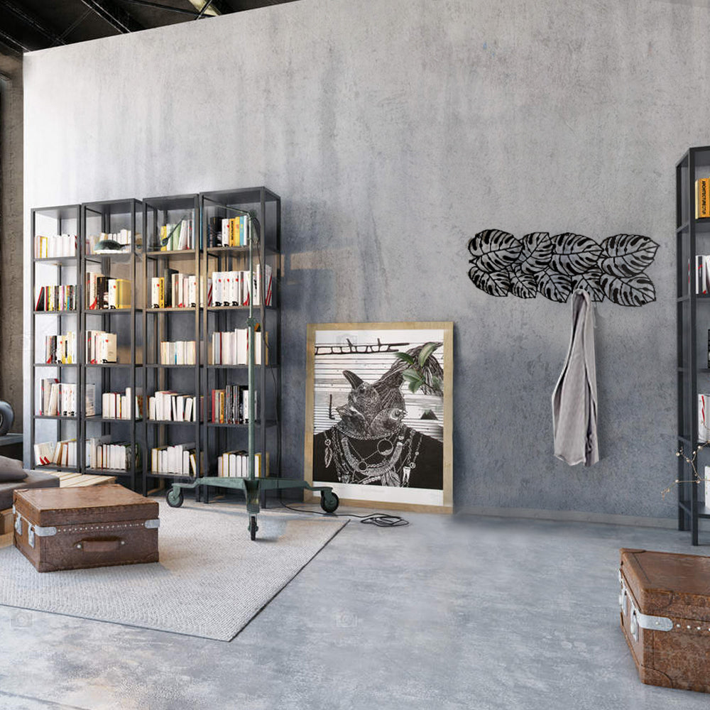 Monstera Wandgarderobe aus dickem pulverbeschichtetem Stahl, 900x362 mml, inkl. Dübel & Schrauben