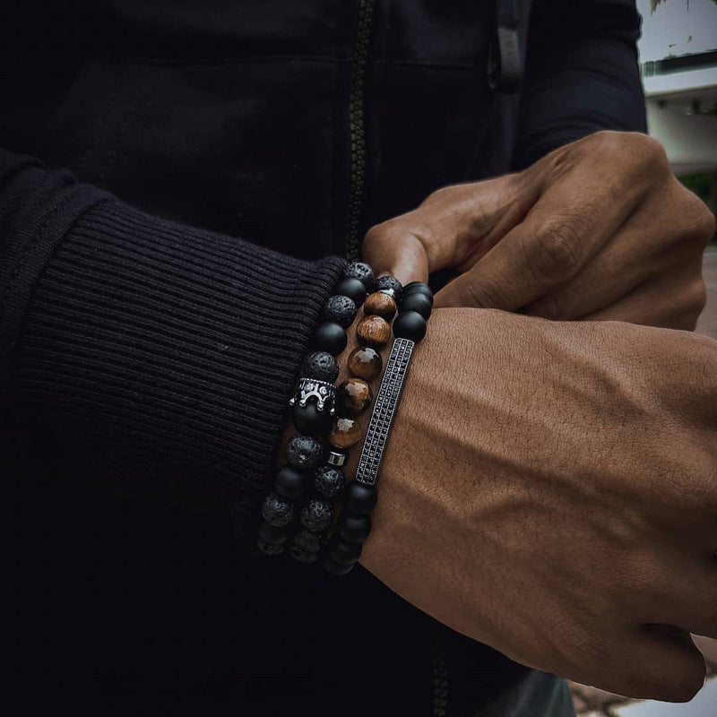 Frosted Lava Stone Unisex Armband - Sternenklare Eleganz