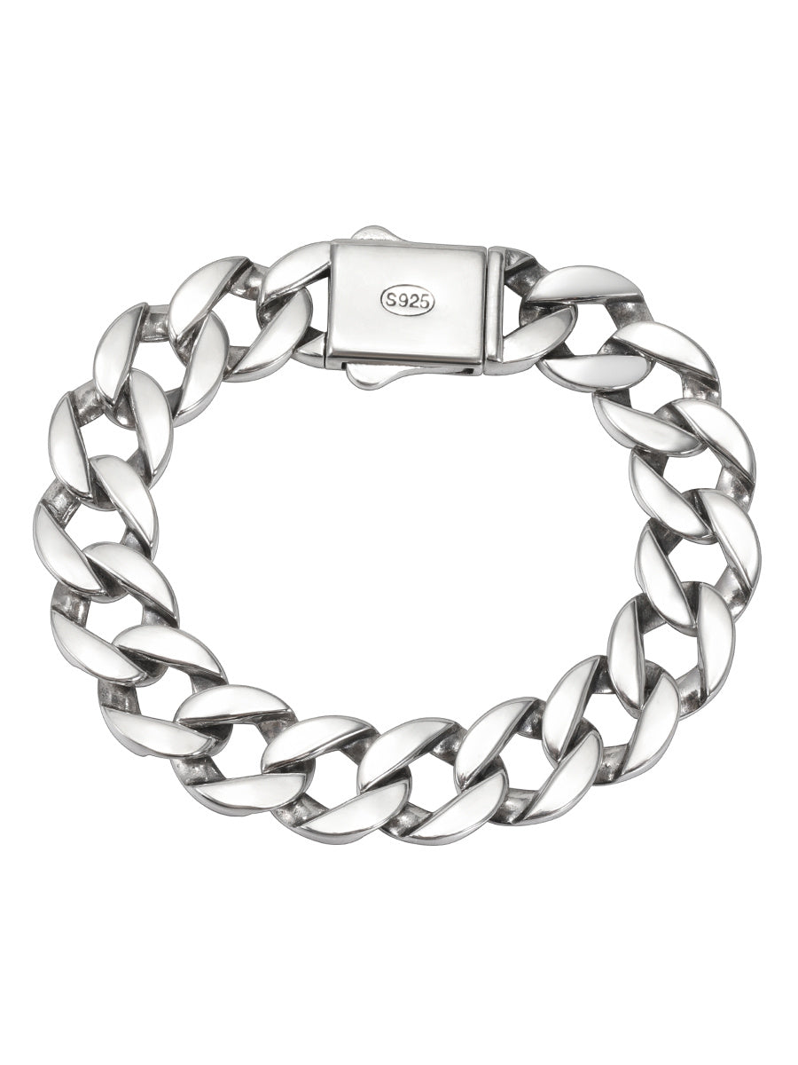 Cuban Armband S925 Sterling Silber, 13 mm breites Armband aus echtem Sterling Silber mit robustem Design.