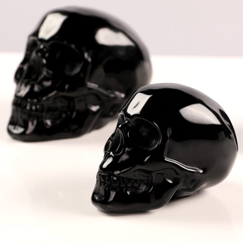 Handgefertigter Obsidian Kristallschädel aus echtem Obsidianstein, schwarz, 120×90×40 mm, 1 kg Deko- und Sammlerstück.