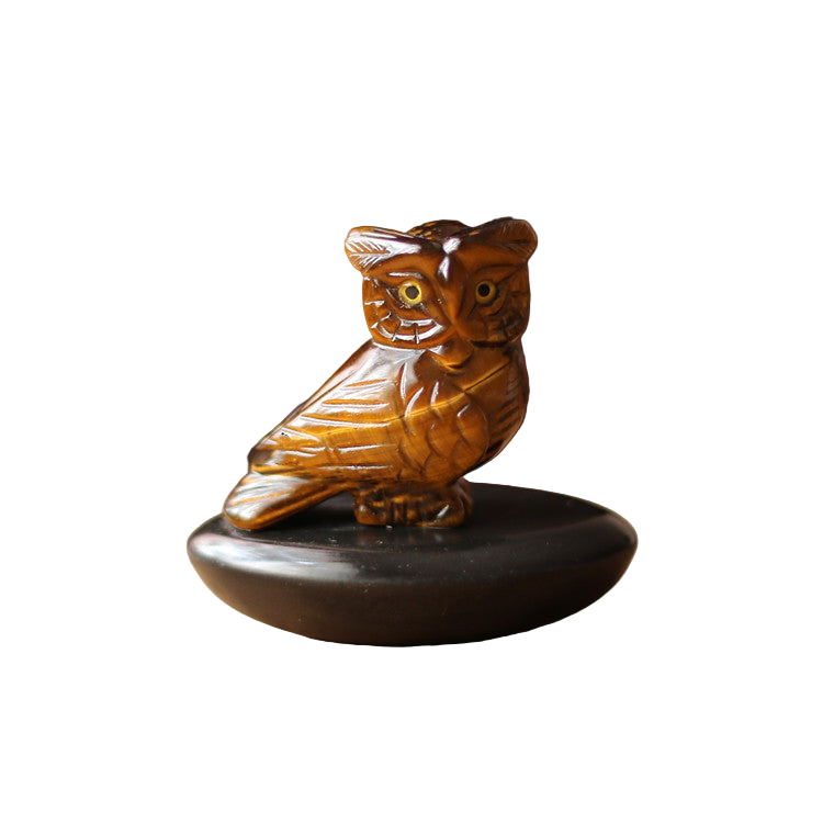 Natural Tiger Eye Obsidian Carved Owl Ornament