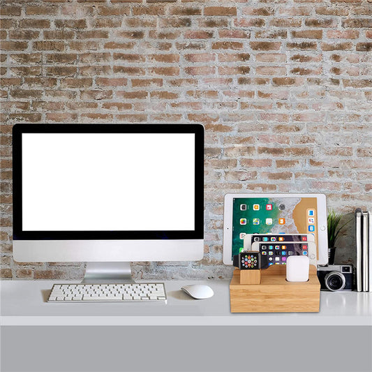 Multifunktionale Smartphone & Tablet-Station aus Bambus