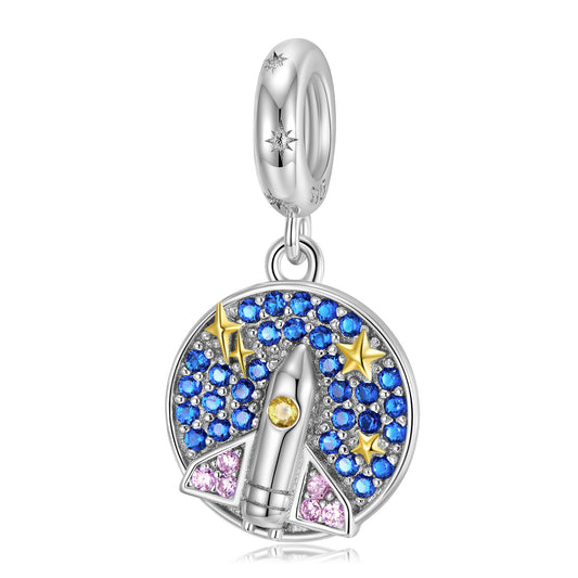 Sternen und Raumschiff Charm aus S925 Sterling Silber
