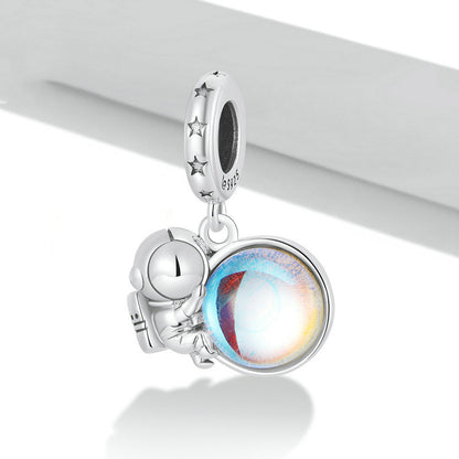 Astronaut, Silber, Anhänger aus 925er Sterling Silber Mond