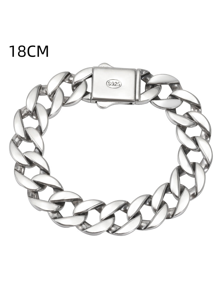 Cuban Armband S925 Sterling Silber, 18cm, robustes Design aus echtem S925 Sterling Silber, 13 mm Breite.