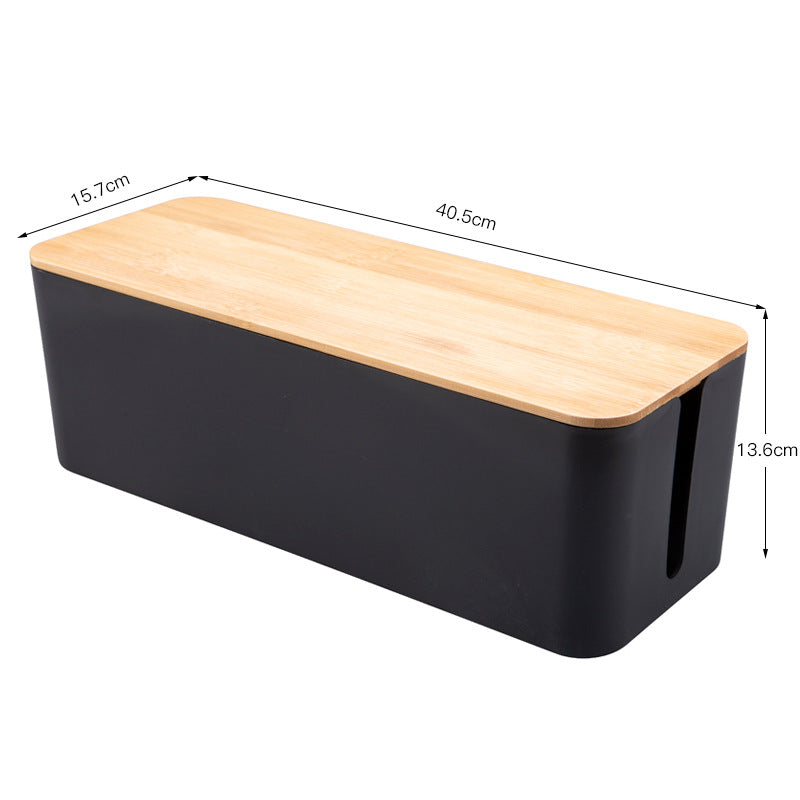 USB-Hub mit Kabelmanagement für den Schreibtisch, Organizer aus Holz und Kunststoff, Maße 40,5cm x 15,7cm x 13,6cm.