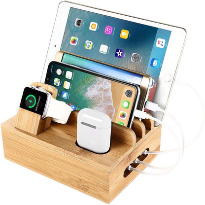 Multifunktionale Smartphone & Tablet-Station aus Bambus