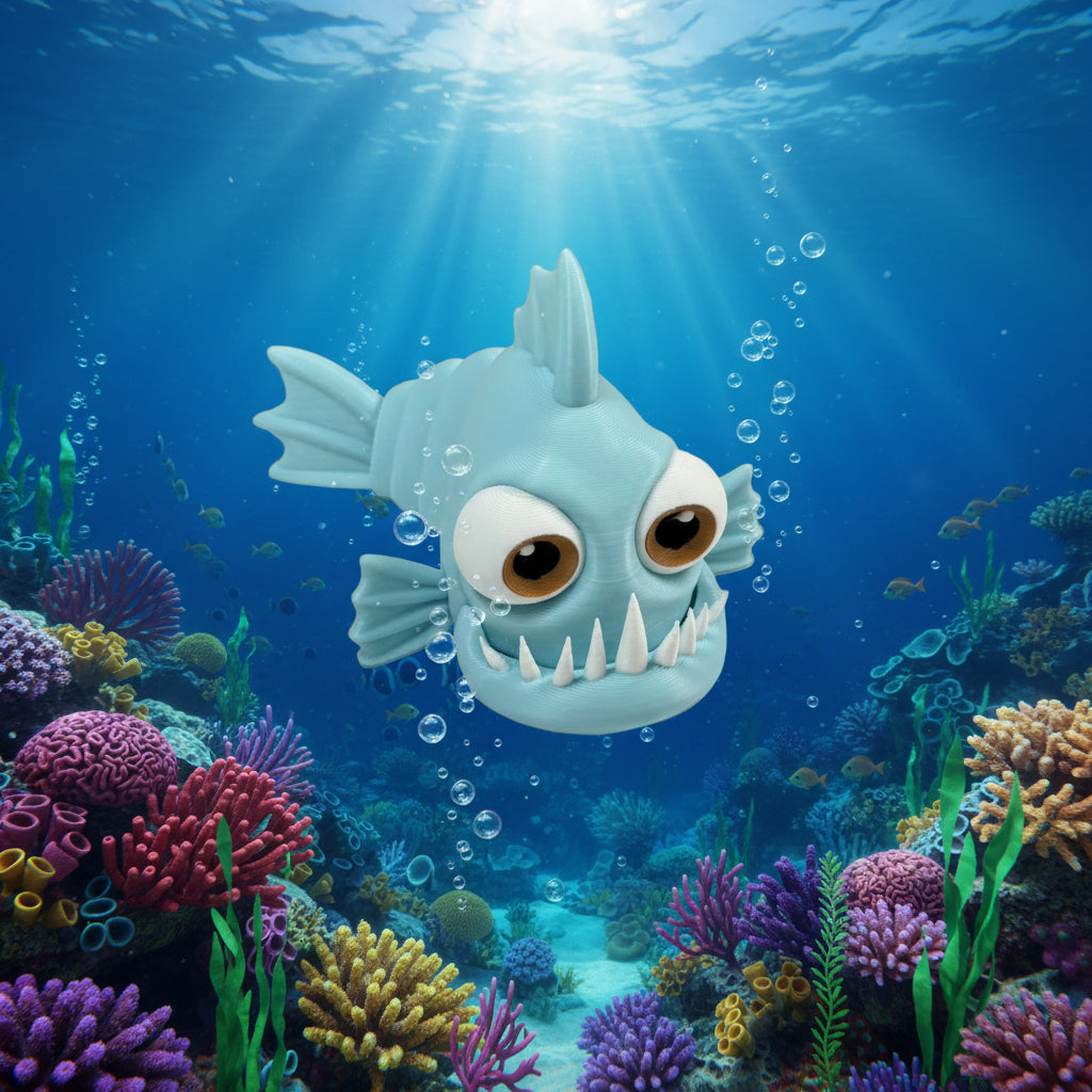 Piranha Deko Figur – Futuristisches Mini-Tiermaskottchen fürs Desk Setup | Gamer & Tech Deko | Stylischer Eyecatcher fürs Büro & Home-Office