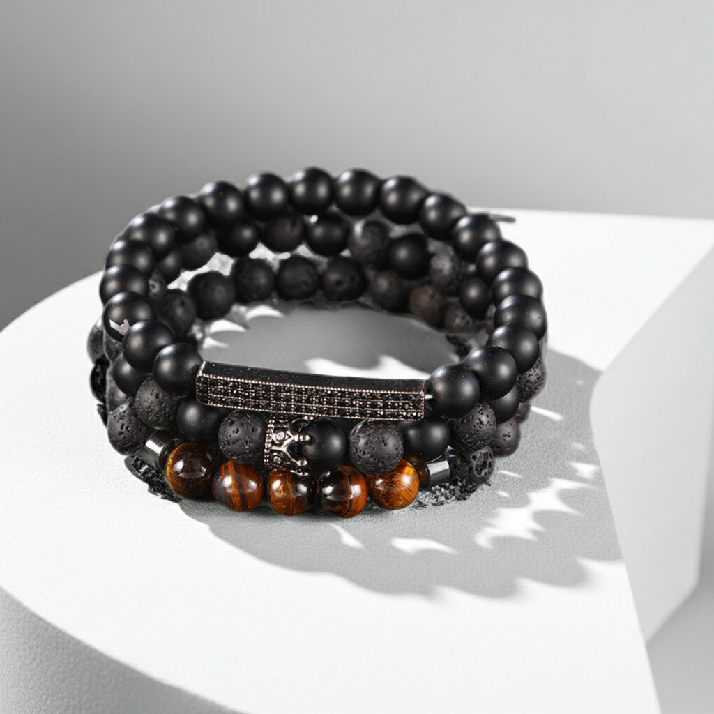 Frosted Lava Stone Unisex Armband - Sternenklare Eleganz