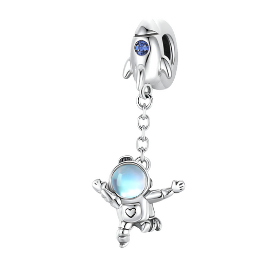 Charm Schmuckanhänger Astronaut mit Rakete aus S925 Sterling Silber