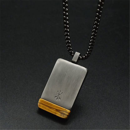 Edelstahl Vintage Anhänger mit natürlichem Tigerauge Naturstein, rechteckiges Design, unisex Schmuckstück.
