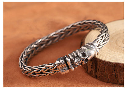 Thai Silver Antique S925 Silver Accessories Personality Seiko Men's Weaving Skull Bracelet
