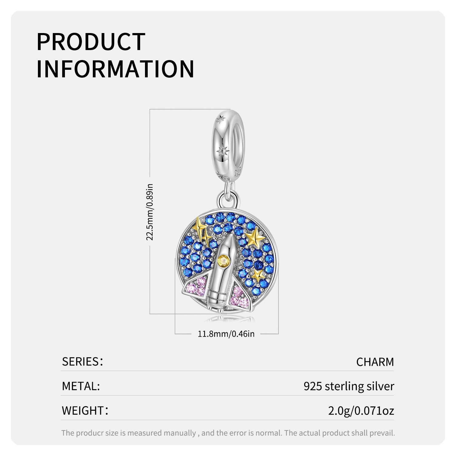 Sternen und Raumschiff Charm aus S925 Sterling Silber