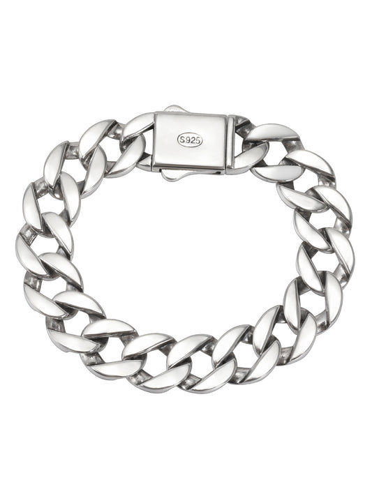 Cuban Armband S925 Sterling Silber, 13 mm breites Armband aus echtem Sterling Silber mit robustem Design.