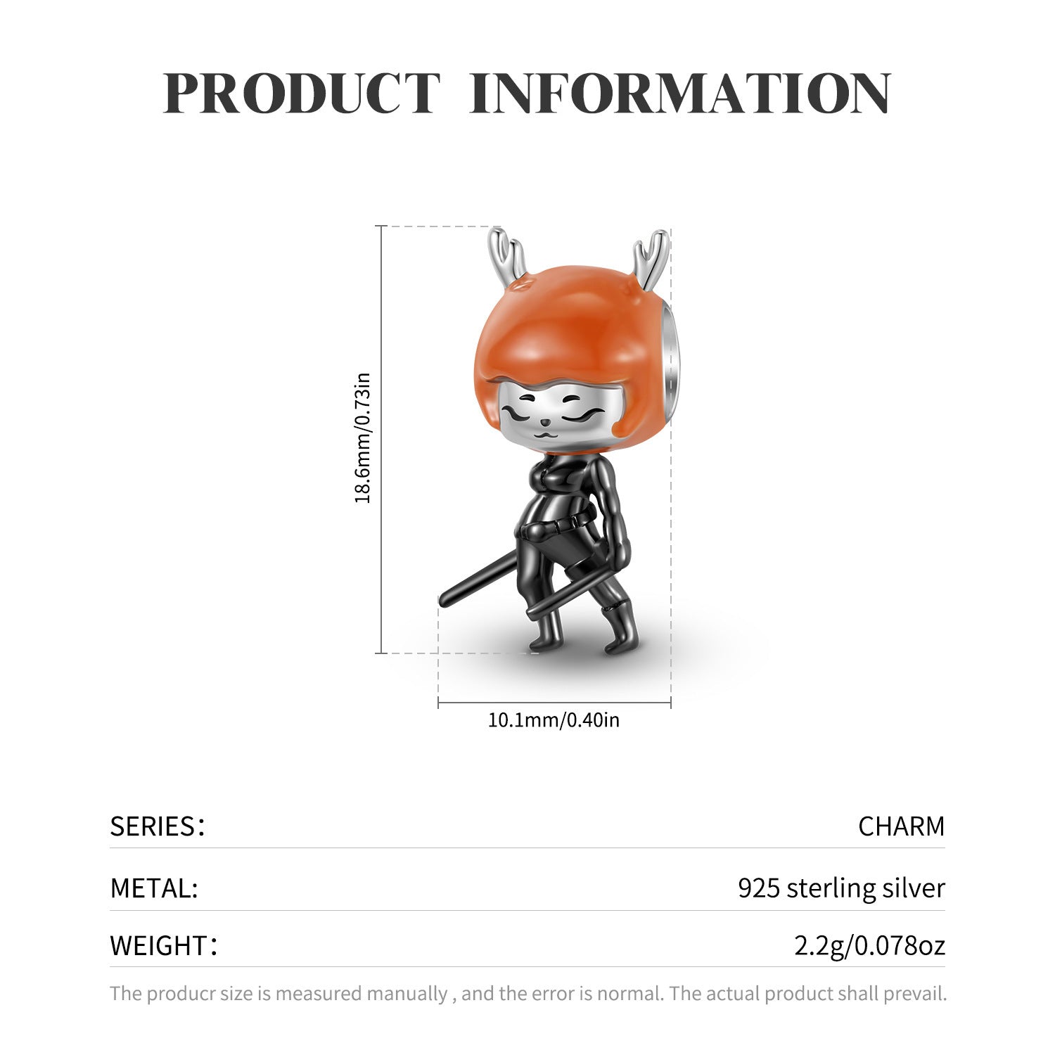 Charm Schmuckanhänger aus S925 Sterlingsilber- Motiv Agent Elfe